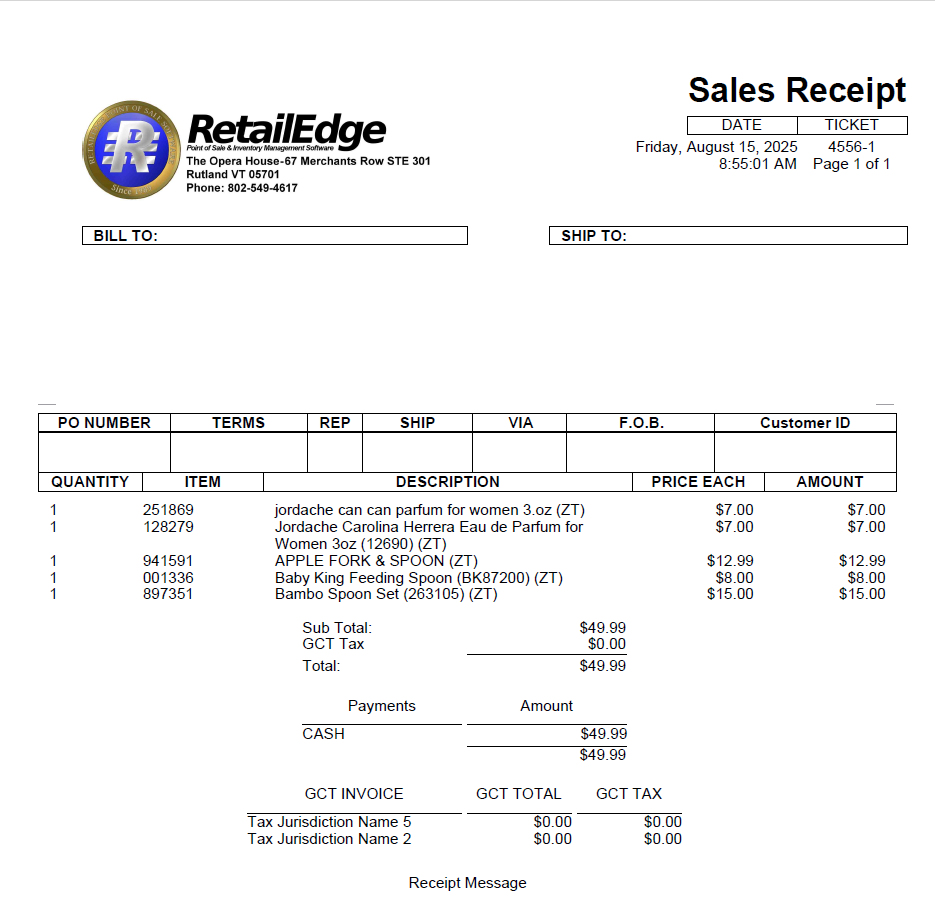 Page Style Receipt Modified with VAT GCT